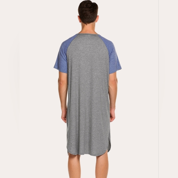 EKOUAER Men's Color Block Gray Raglan Comfort Nightshirt Sleepshirt Loungewear - Picture 2 of 12